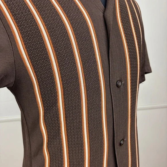 MarVista Sportswear Mens VTG Button Up Polo Shirt Sz S Short Sleeve Brown Stripe - Picture 13 of 17